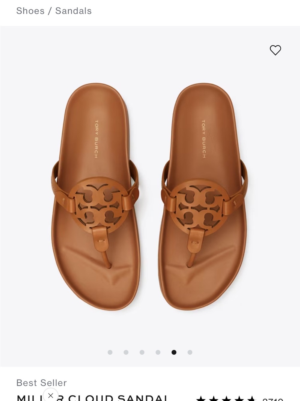 Tory Burch Cognac Leather Miller Logo Thong Sandals